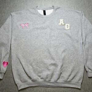 Pink Ribbon Embroidered Patch Gildan Heavy Blend Pullover Sweatshirt Size XL